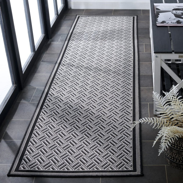 Safavieh Terrace Geometric Runner Rug Power Loomed Polypropylene for Hallways and Entryways Black 2'-3" x 8'-0" TER800Z-28