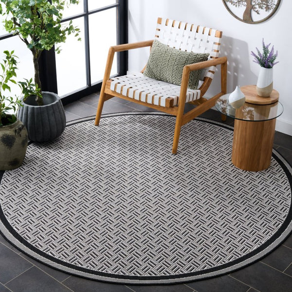 Safavieh Terrace Geometric Runner Rug Power Loomed Polypropylene for Hallways and Entryways Black 6'-7" x 6'-7" Round TER800Z-7R