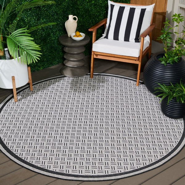 Safavieh Terrace Geometric Runner Rug Power Loomed Polypropylene for Hallways and Entryways Black 6'-7" x 6'-7" Round TER800Z-7R