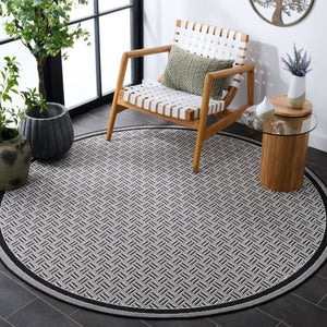 Safavieh Terrace Geometric Runner Rug Power Loomed Polypropylene for Hallways and Entryways Black 6'-7" x 6'-7" Round TER800Z-7R