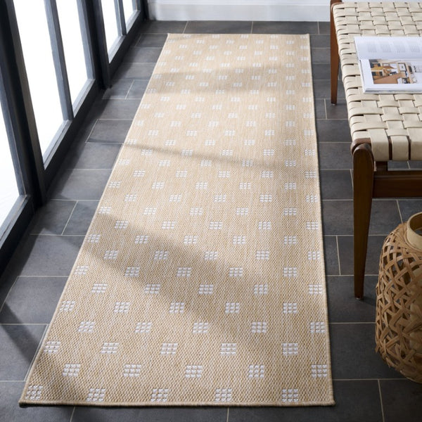 Safavieh Terrace Power Loomed Polypropylene Runner Rug Geometric Grid Indoor Outdoor Beige 2'-3" x 8'-0" TER806B-28