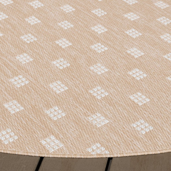 Safavieh Terrace Power Loomed Polypropylene Runner Rug Geometric Grid Indoor Outdoor Beige 6'-7" x 6'-7" Round TER806B-7R