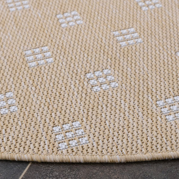 Safavieh Terrace Power Loomed Polypropylene Runner Rug Geometric Grid Indoor Outdoor Beige 6'-7" x 6'-7" Round TER806B-7R