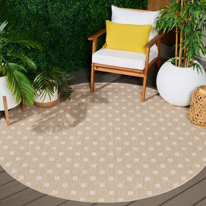 Safavieh Terrace Power Loomed Polypropylene Runner Rug Geometric Grid Indoor Outdoor Beige 6'-7" x 6'-7" Round TER806B-7R