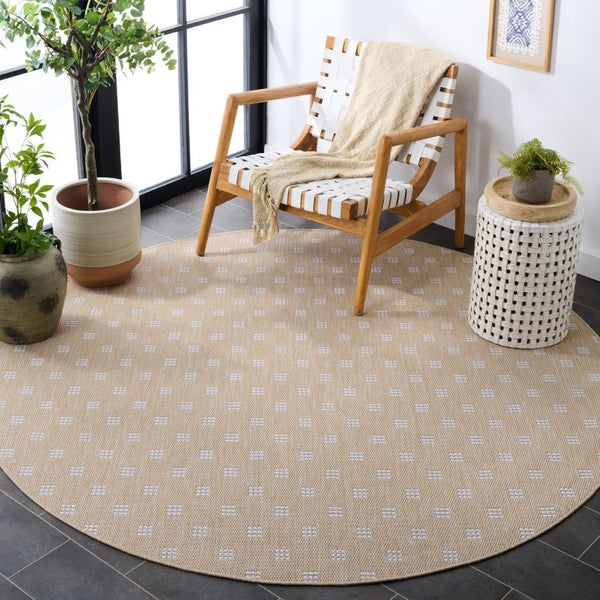Safavieh Terrace Power Loomed Polypropylene Runner Rug Geometric Grid Indoor Outdoor Beige 6'-7" x 6'-7" Round TER806B-7R