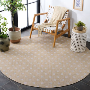 Safavieh Terrace Power Loomed Polypropylene Runner Rug Geometric Grid Indoor Outdoor Beige 6'-7" x 6'-7" Round TER806B-7R