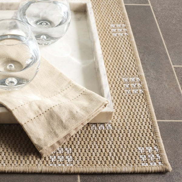 Safavieh Terrace Power Loomed Polypropylene Runner Rug Geometric Grid Indoor Outdoor Beige 6'-7" x 6'-7" Square TER806B-7SQ