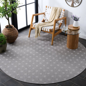 Safavieh Terrace Power Loomed Polypropylene Runner Rug Geometric Grid Indoor Outdoor Gray 6'-7" x 6'-7" Round TER806F-7R