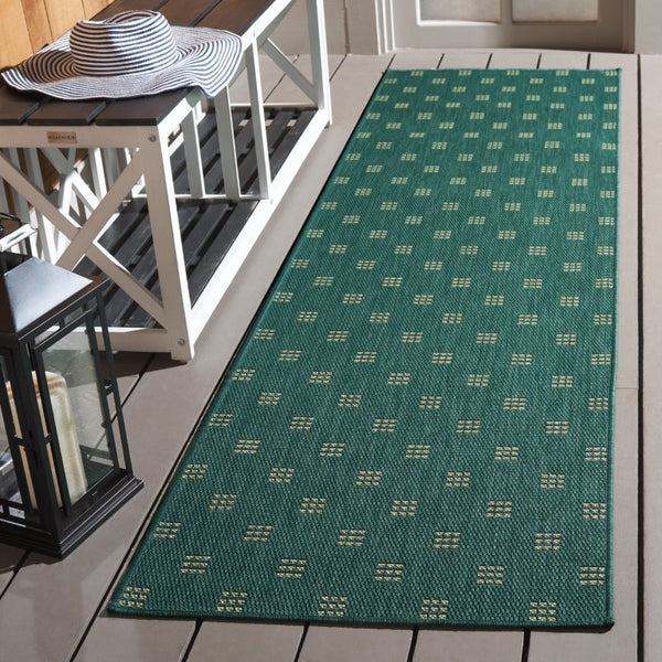 Safavieh Terrace Power Loomed Polypropylene Runner Rug Geometric Grid Indoor Outdoor Green 2'-3" x 8'-0" TER806Y-28