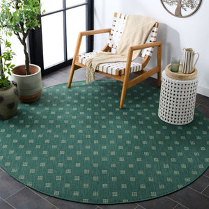 Safavieh Terrace Power Loomed Polypropylene Runner Rug Geometric Grid Indoor Outdoor Green 6'-7" x 6'-7" Round TER806Y-7R