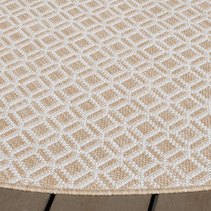 Safavieh Terrace Round Geometric Area Rug Power Loomed Polypropylene Indoor Outdoor Neutral TER808B-7R
