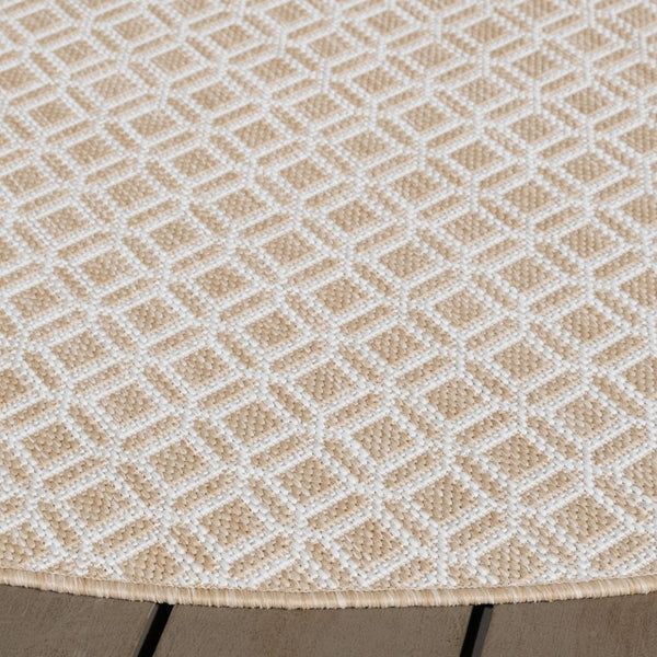 Safavieh Terrace Round Geometric Area Rug Power Loomed Polypropylene Indoor Outdoor Neutral TER808B-7R