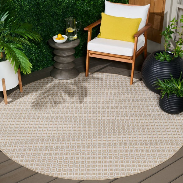 Safavieh Terrace Round Geometric Area Rug Power Loomed Polypropylene Indoor Outdoor Neutral TER808B-7R