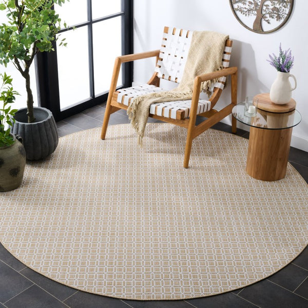 Safavieh Terrace Round Geometric Area Rug Power Loomed Polypropylene Indoor Outdoor Neutral TER808B-7R