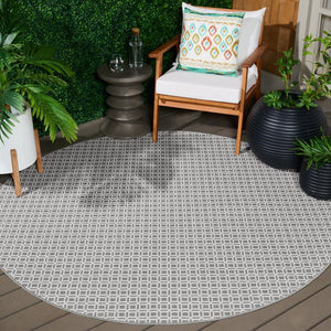 Safavieh Terrace Round Polypropylene Area Rug Geometric Ivory Grey Indoor Outdoor Neutral TER808F-7R