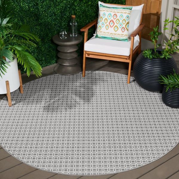 Safavieh Terrace Round Polypropylene Area Rug Geometric Ivory Grey Indoor Outdoor Neutral TER808F-7R