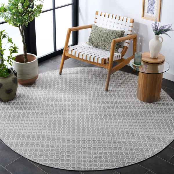 Safavieh Terrace Round Polypropylene Area Rug Geometric Ivory Grey Indoor Outdoor Neutral TER808F-7R
