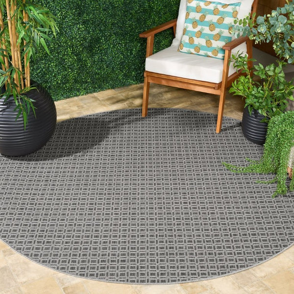 Safavieh Terrace Round Outdoor Indoor Polypropylene Rug Geometric Grey Low Pile Patio TER808H-7R