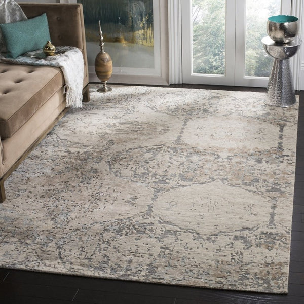 Safavieh Tiffany Hand Knotted Oriental Area Rug in Soft Grey Beige for Living Rooms TFN212A