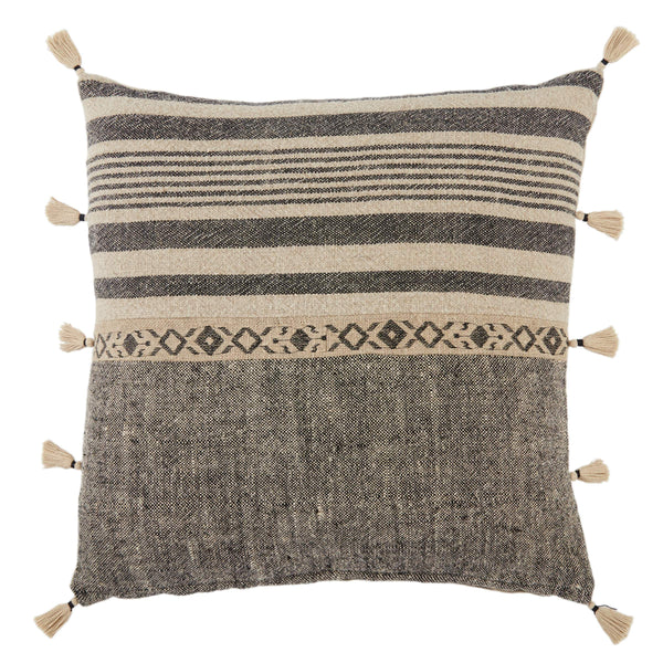 Jaipur Living Jaipur Living Linen Stripe Pillow Cover with Tribal Embroidery and Tassel Trim PLC102366