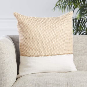 Jaipur Living Jaipur Living Sila Embroidered Linen Blend Pillow Cover for Sofas and Accent Chairs Gold PLC102318