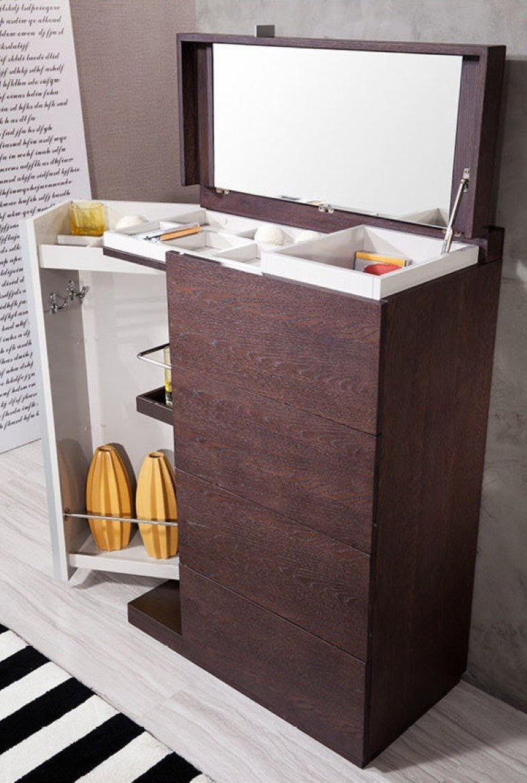 VIG Furniture Gamma Modern Two-Tone Oak Multi-Chest With Lift-Top Mirror, 4 Smooth-Glide Drawers & Cabinet (W32" D16" H45") VGWCG509