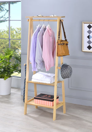ORE International 59In Espresso Garment Rack Rubberwood Wardrobe Organizer with Hooks Shelves Trays Natural TH-1001NA