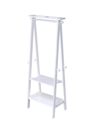 ORE International 59In Espresso Garment Rack Rubberwood Wardrobe Organizer with Hooks Shelves Trays White TH-1002WH