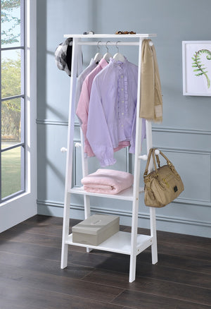 ORE International 59In Espresso Garment Rack Rubberwood Wardrobe Organizer with Hooks Shelves Trays White TH-1002WH