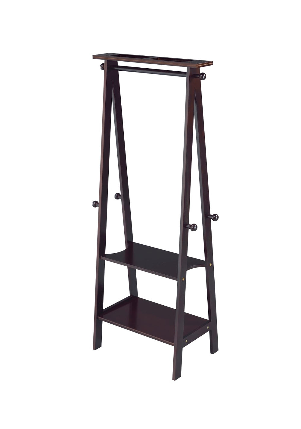 ORE International 59In Espresso Garment Rack Rubberwood Wardrobe Organizer with Hooks Shelves Trays Espresso TH-1003CH