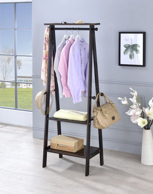ORE International 59In Espresso Garment Rack Rubberwood Wardrobe Organizer with Hooks Shelves Trays Espresso TH-1003CH