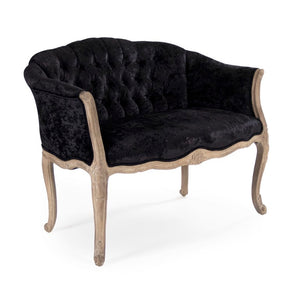 Zentique Aadi Black Velvet 2-Seater Chair with Solid Oak Frame — Compact, Plush Seating for Modern Spaces TH026-1.5 E272 A-Black