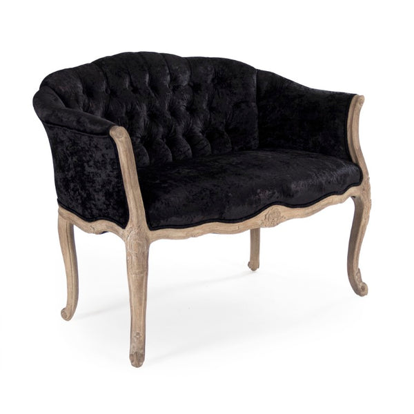 Zentique Aadi Black Velvet 2-Seater Chair with Solid Oak Frame — Compact, Plush Seating for Modern Spaces TH026-1.5 E272 A-Black