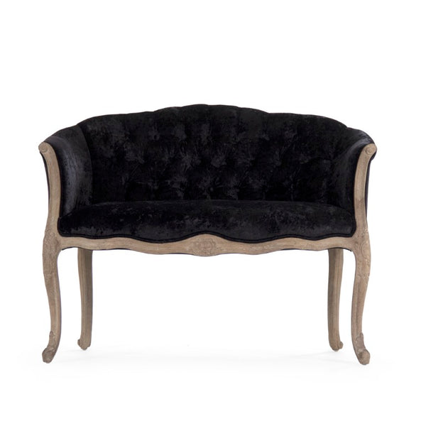 Zentique Aadi Black Velvet 2-Seater Chair with Solid Oak Frame — Compact, Plush Seating for Modern Spaces TH026-1.5 E272 A-Black