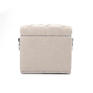 Zentique Paol Solid Oak Stool with Linen Upholstery — Minimalist Scandinavian Seat, Compact Accent Ottoman (17"x16") TH066-Z A043