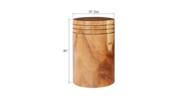 Phillips Collection Groove Solid Chamcha Wood Round Pedestal Hand Carved Organic Plant Stand or Display Accent TH100211