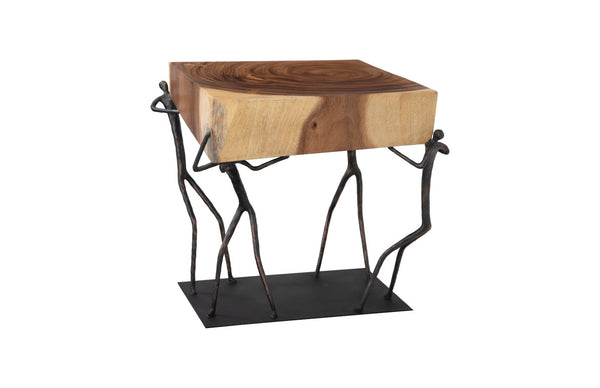 Phillips Collection Atlas Side Table - Reclaimed Wood with Unique Stone Finish and Whimsical Metal Base for Any Space Chamcha Wood/Metal, Natural TH100397