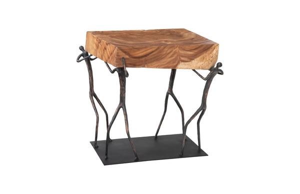 Phillips Collection Atlas Side Table - Reclaimed Wood with Unique Stone Finish and Whimsical Metal Base for Any Space Chamcha Wood/Metal, Natural TH100397