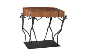 Phillips Collection Atlas Side Table - Reclaimed Wood with Unique Stone Finish and Whimsical Metal Base for Any Space Chamcha Wood/Metal, Natural TH100397