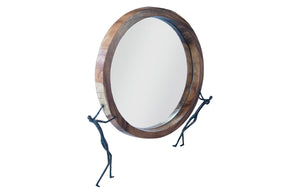 Phillips Collection Atlas Mirror - Handcrafted Round Wall Decor with Reclaimed Wood and Whimsical Bronze Accents Chamcha Wood, Natural, Metal TH100569