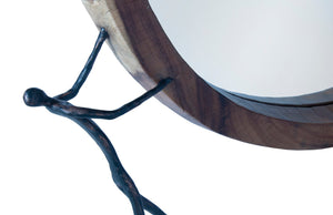 Phillips Collection Atlas Mirror - Handcrafted Round Wall Decor with Reclaimed Wood and Whimsical Bronze Accents Chamcha Wood, Natural, Metal TH100569