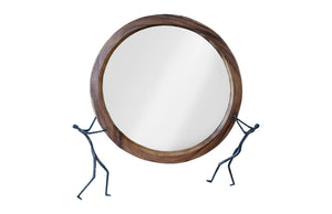Phillips Collection Atlas Mirror - Handcrafted Round Wall Decor with Reclaimed Wood and Whimsical Bronze Accents Chamcha Wood, Natural, Metal TH100569
