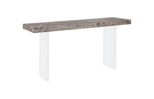 Phillips Collection Floating Console Table - Modern Acacia Wood Design with Clear Supports for a Sleek Minimalist Look Gray Stone Finish, Acrylic Legs TH100570