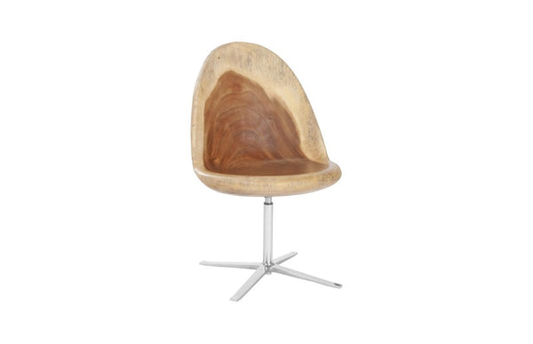 Phillips Collection Smoothed Solid Chamcha Wood Swivel Accent Chair with Polished Stainless Steel Base TH100627