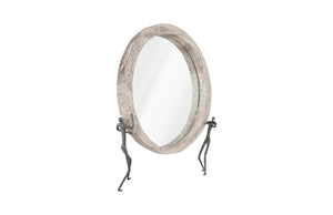 Phillips Collection Atlas Mirror - Handcrafted Round Wall Decor with Reclaimed Wood and Whimsical Bronze Accents Chamcha Wood, Gray Stone Finish, Metal TH100834
