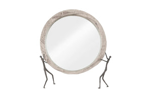 Phillips Collection Atlas Mirror - Handcrafted Round Wall Decor with Reclaimed Wood and Whimsical Bronze Accents Chamcha Wood, Gray Stone Finish, Metal TH100834