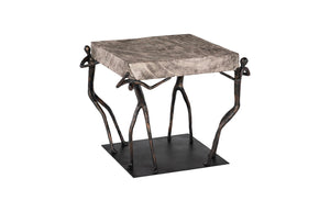 Phillips Collection Atlas Side Table - Reclaimed Wood with Unique Stone Finish and Whimsical Metal Base for Any Space Chamcha Wood, Gray Stone Finish, Metal TH100837