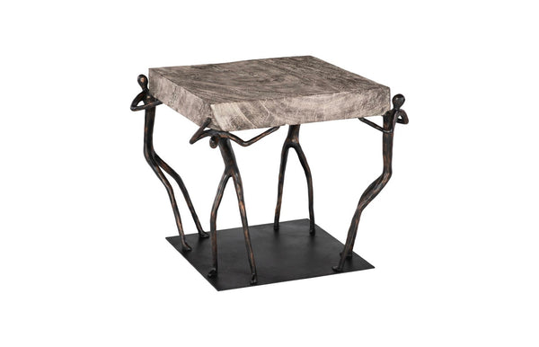 Phillips Collection Atlas Side Table - Reclaimed Wood with Unique Stone Finish and Whimsical Metal Base for Any Space Chamcha Wood, Gray Stone Finish, Metal TH100837