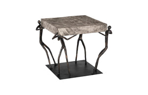 Phillips Collection Atlas Reclaimed Chamcha Wood Side Table with Sculptural Black Metal Base Modern Organic TH100837