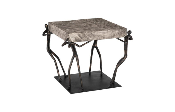 Phillips Collection Atlas Reclaimed Chamcha Wood Side Table with Sculptural Black Metal Base Modern Organic TH100837